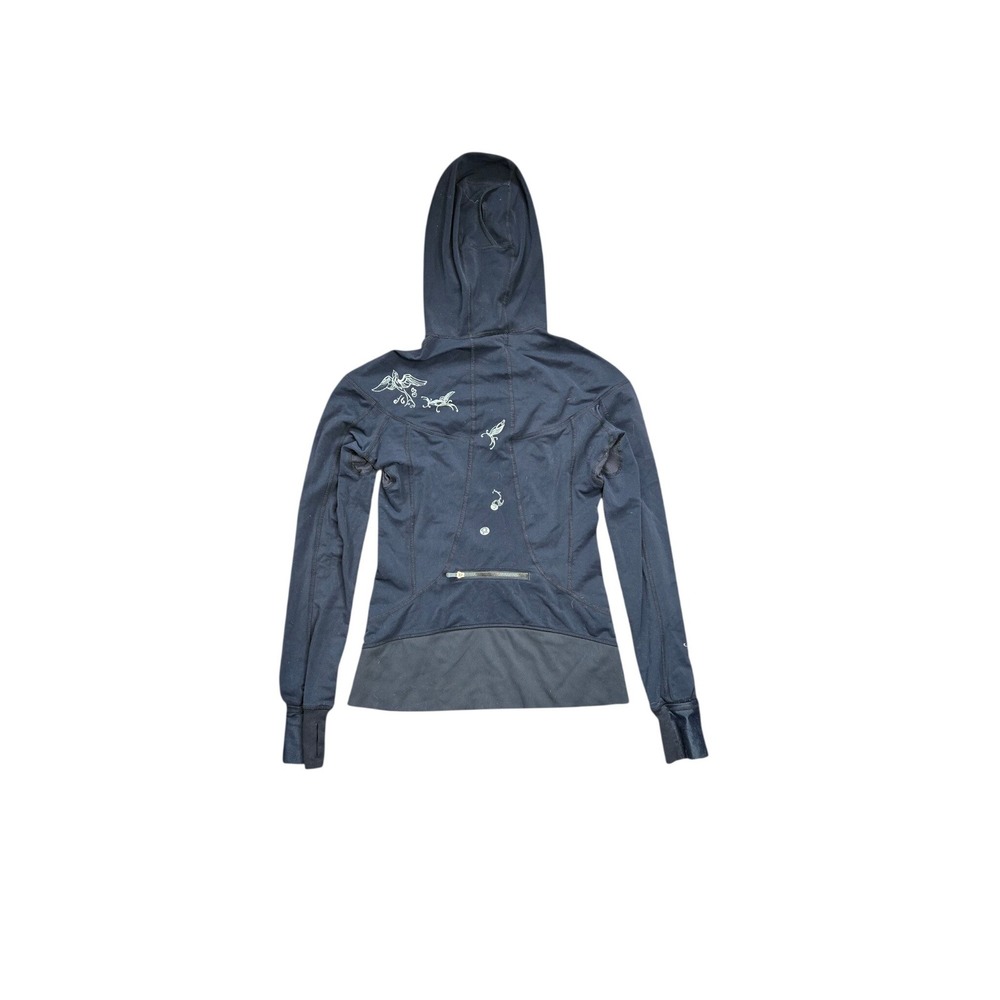 Lululemon Running Hoodie Cuffins Thumbholes Ponytail Hood Size 4 Abstract Print